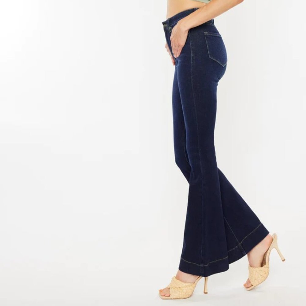 Kancan Roxanne Flare High Rise Dark Faded Wash Boho Jeans Size 15/31